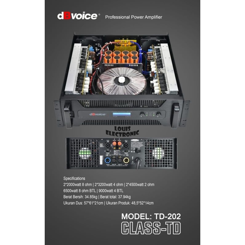 Professional Power Amplifier dBvoice TD-202 Class TD 2 Channel ORIGINAL