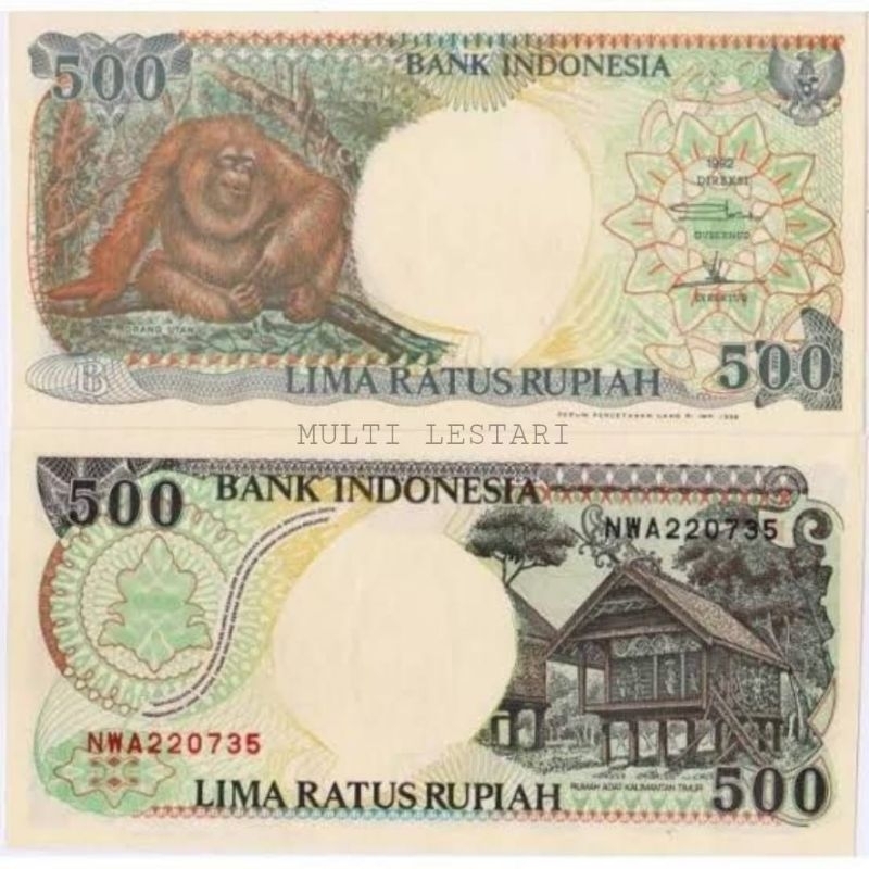 Uang Kuno Mahar 500 Rupiah Tahun 1992 Baru Gambar Orang Utan