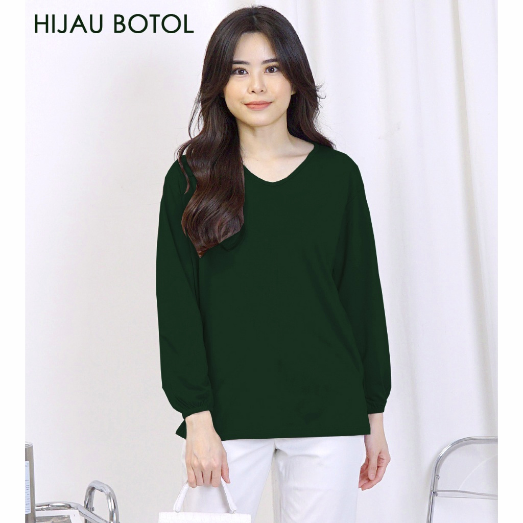 baju wanita lengan panjang lengan model karet bahan rayon spandeks