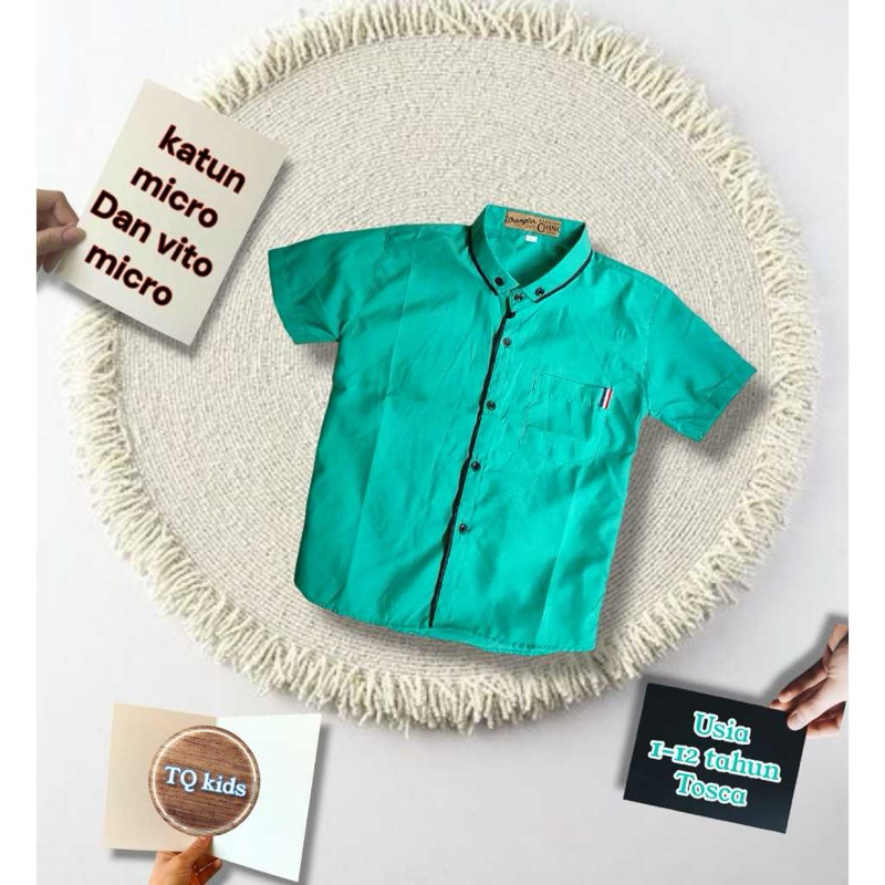 kemeja anak laki laki polos  lis hitam, terbaru 2024