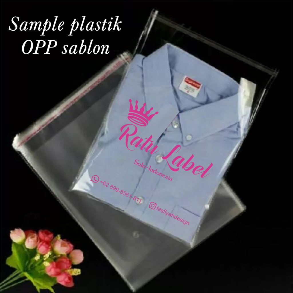 plastik OPP baju sablon custom murah 20x30cm plastik packing baju bening lem rekat