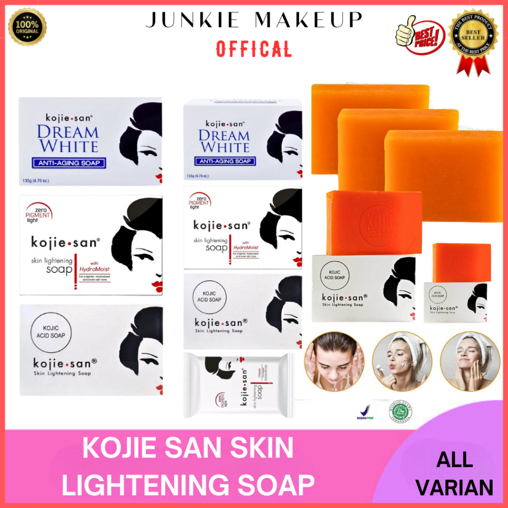 𝗝𝗨𝗡𝗞𝗜𝗘 𝗠𝗔𝗞𝗘𝗨𝗣 - Sabun Kojie San | KOJIE SAN Skin Lightening Soap Kojic Acid, Dream White | Sabun Man