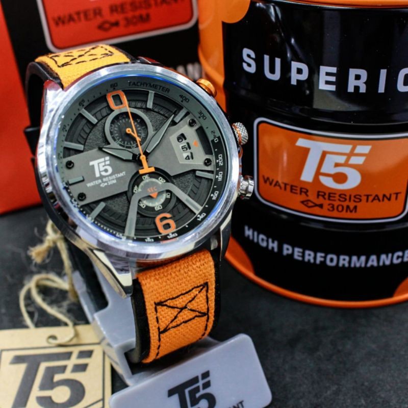 JAM TANGAN ANALOG PRIA T5 ORIGINAL LEATHER STRAP T5 H 3584 G