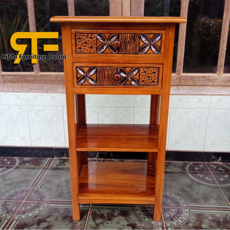 Meja Dispenser dan Rak Kayu Jati (Meja Nakas Jati, Meja Hias, Rak Hias Jati )