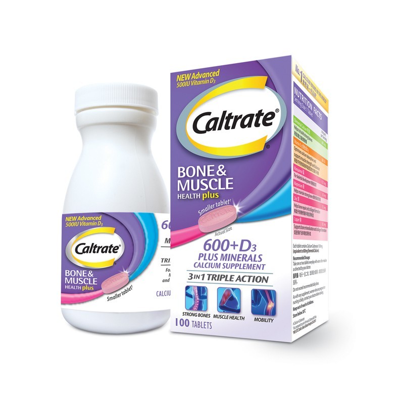 Caltrate 600+D 500IU Calcium plus minerals Supplement, 100s// 3 in 1 triple action// Singapore