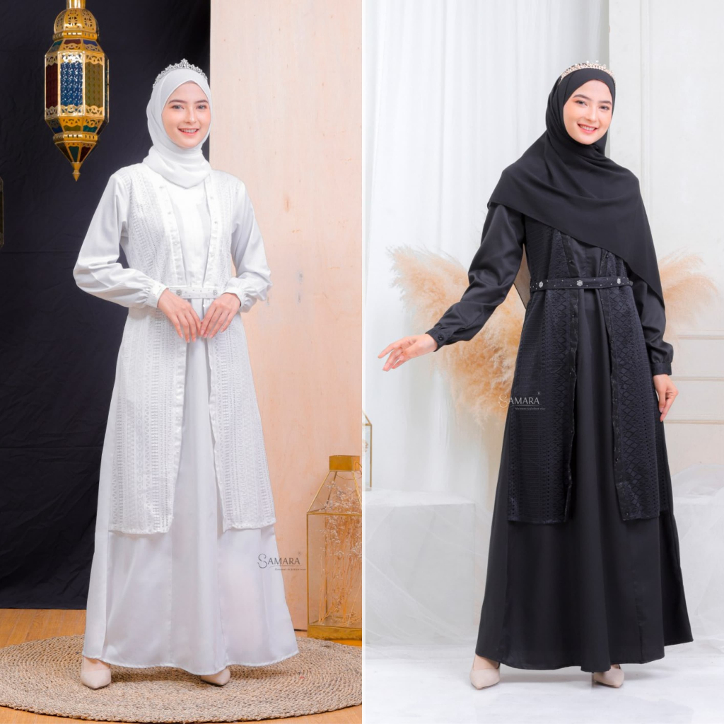 GAMIS ELSA SAMARA HITAM PUTIH - GAMIS BRUKAT PUTIH HITAM