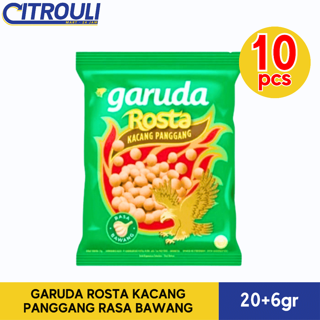 

GARUDA ROSTA KACANG PANGGANG RASA BAWANG 20+6gr (ISI 10pcs / 1 RENTENG )