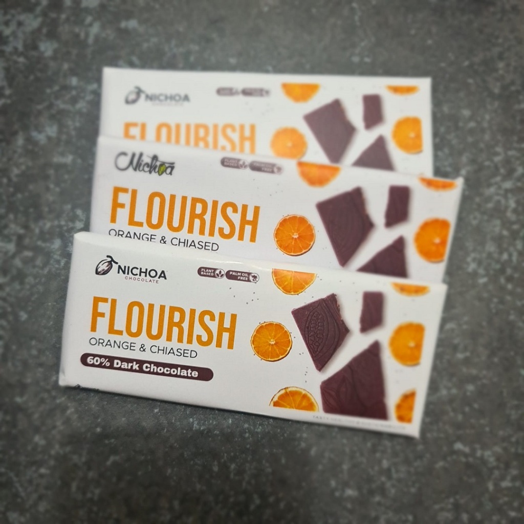 

Nichoa - Flourish 60% Dark Chocolate ( Orange & Chia Seed ) Cokelat Vegan Dairy Free