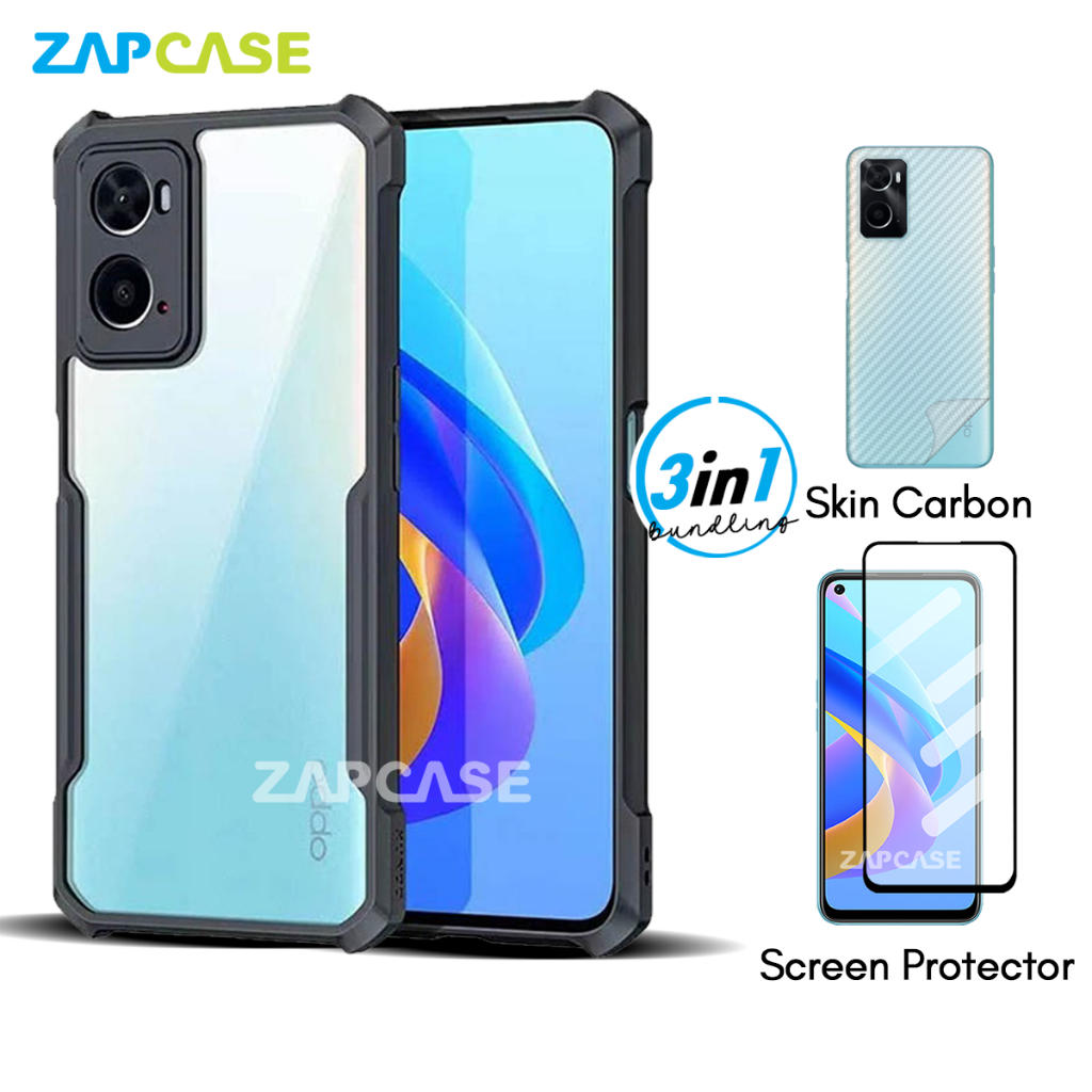 3in1 Case Oppo A76/A96/A39 Armor Fushion Casing Free Tempered Glass dan Skin Carbon