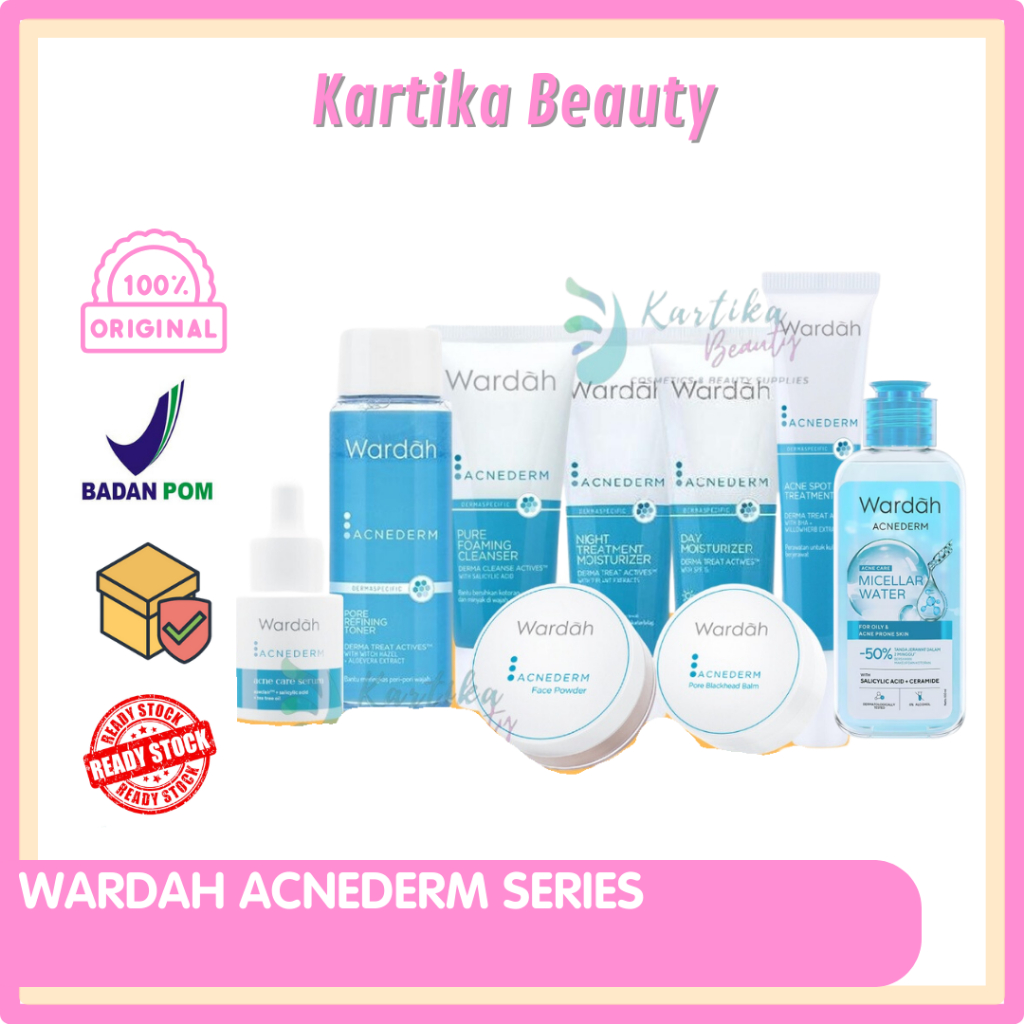 WARDAH ACNEDERM SERIES : PURE FOAMING CLEANSER 60 ML | PURE REFINING TONER 100ML | DAY NIGHT MOISTUR