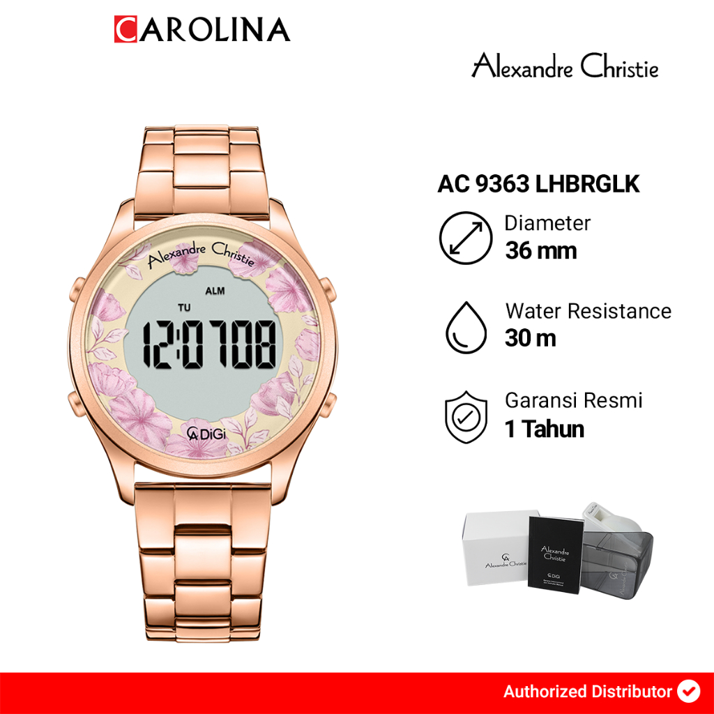 Jam Tangan Wanita Alexandre Christie Digi AC 9363 LHBRGLK Rose Flower Motif Dial Rose Gold Stainless