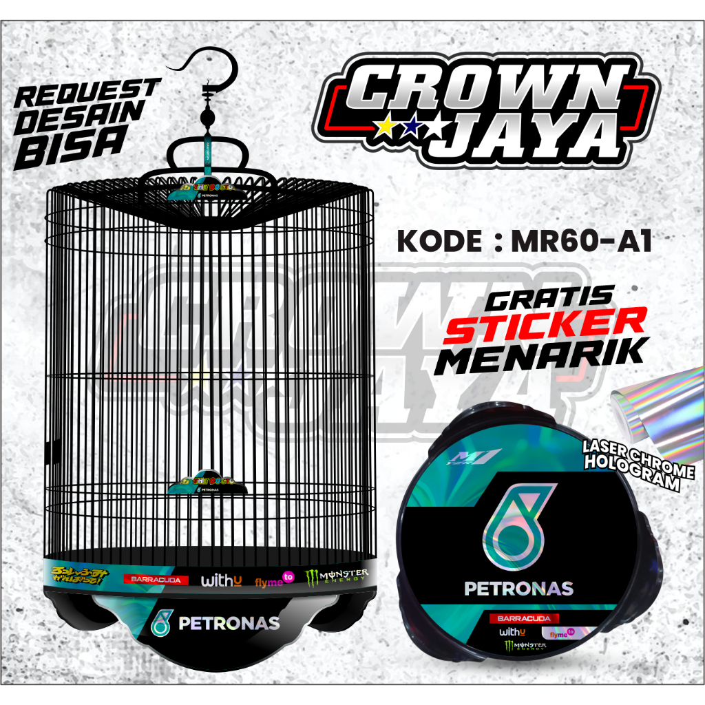 Decal Stiker Sangkar Murai BNR No 1 2 3 Motif Petronas Hologram - Stiker Sangkar Burung Tebok Murai 