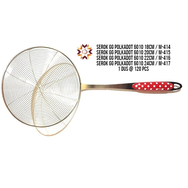 Serok Gorengan Tebal/ Serok Gagang Polkadot/ Saringan Minyak Goreng Stainless/ Serok Parabola 20CM I