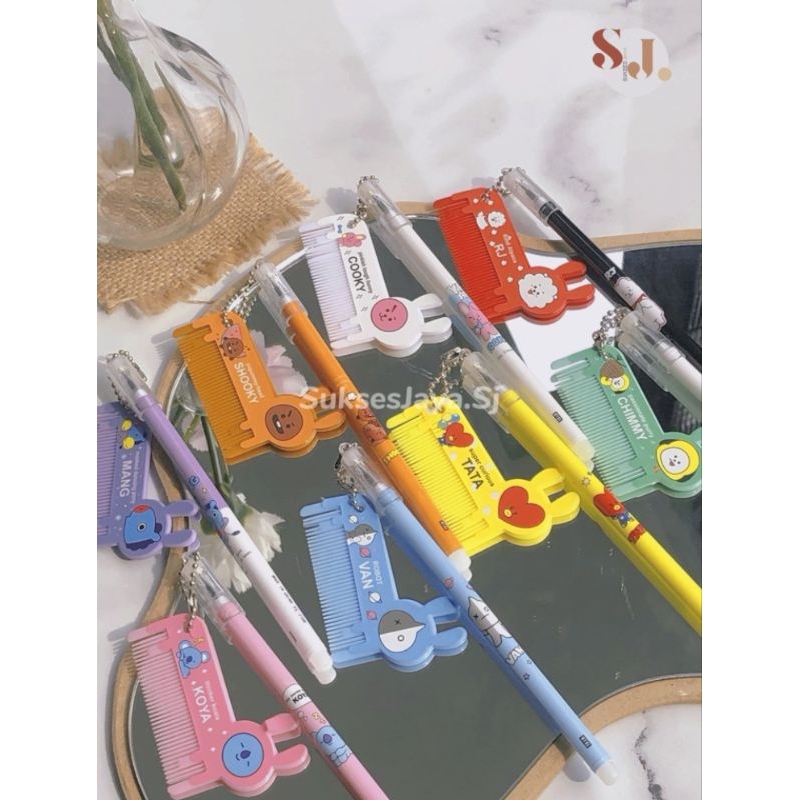 

Pulpen Gel Jeli Jelly Karakter Motif BT21 Lucu Murah Gantungan Sisir Alat Tulis Import Korea