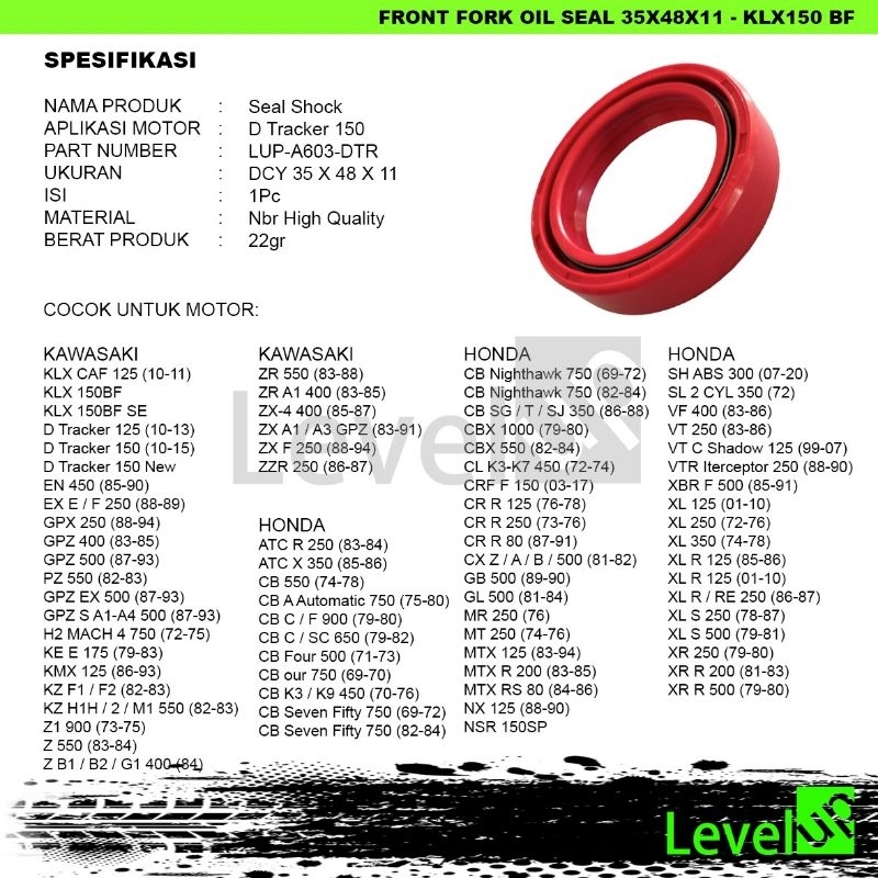 2biji oil seal 35x48x11 dc level up sil shock depan kawasaki klx 150 bf dtracker 150 doble ver oli s