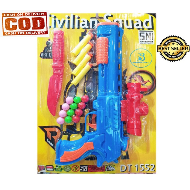 Mainan Anak Pestol Tembak Tembakan DT 1552 - Pestol Shotgun Peluru Busa Civilian Squad