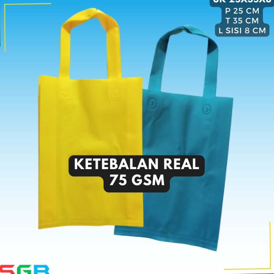 

Beli Lebih Bayar Lebih Sedikit isi 12pcs Tas Spunbond Handle uk 25x35 Goodie Bag 75 gsm Tas Kain Polos
