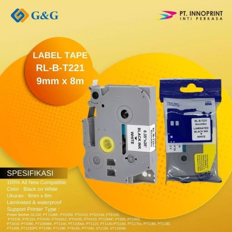 

Label Tape G&G for Brother Label Tape TZE-221 9mm x 8m Black on white Tze221