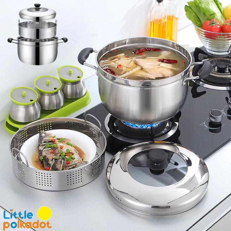 【Littlepolkadot】Panci Kukus 2 Susun/Panci Kukus Stainless Steel Dandang Panci Steamer Langseng Saran