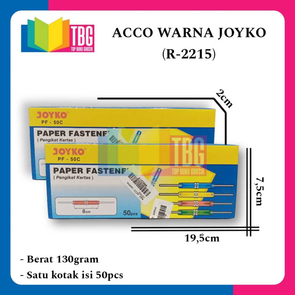 

1 PACK (50 PCS) ACCO WARNA JOYKO / PAPER FASTENER 8 CM JOYKO (R-2215)