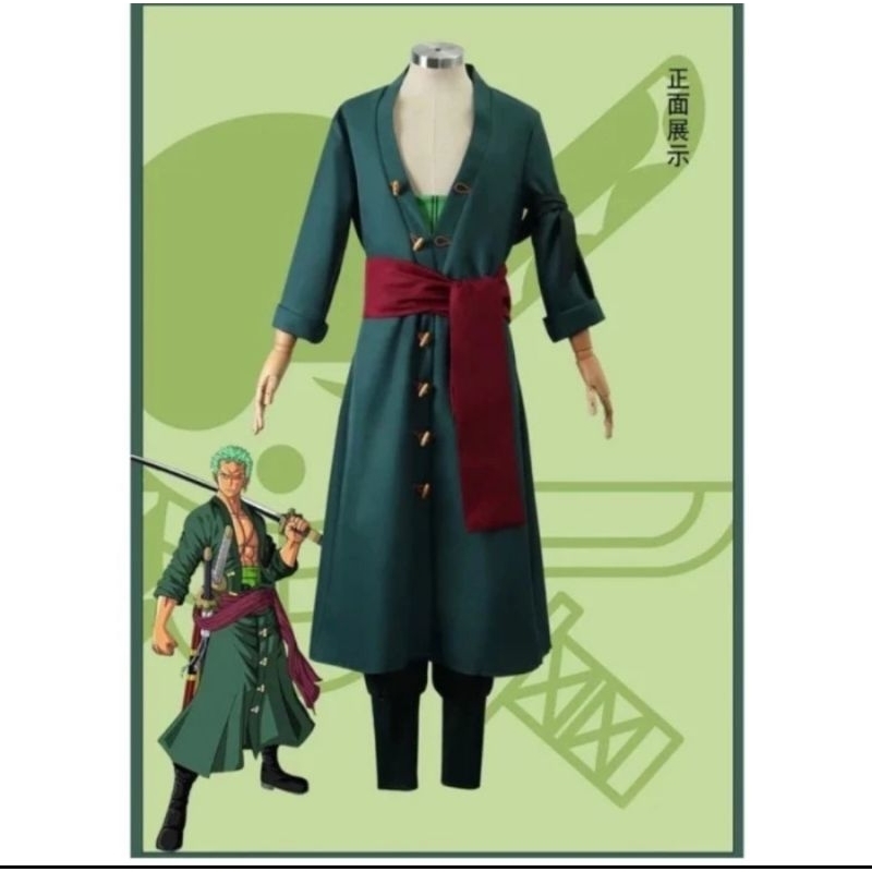 Kostum One piece Zoro Zorro Hijau Jubah Luffy Monkey Kostum Cosplay Anime zoro