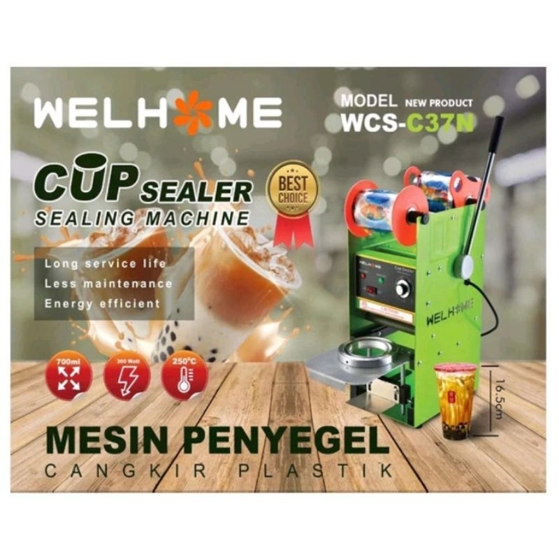 Mesin Cup Sealer Welhome WCS C-37 Press Gelas Plastik Minuman Sealing Machine 12-22 OZ