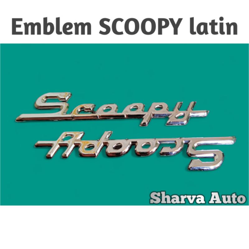 Emblem timbul 3D tulisan SCOOPY latin/gandeng warna CHROME/KROM mengkilap lengkap dengan perekat yan