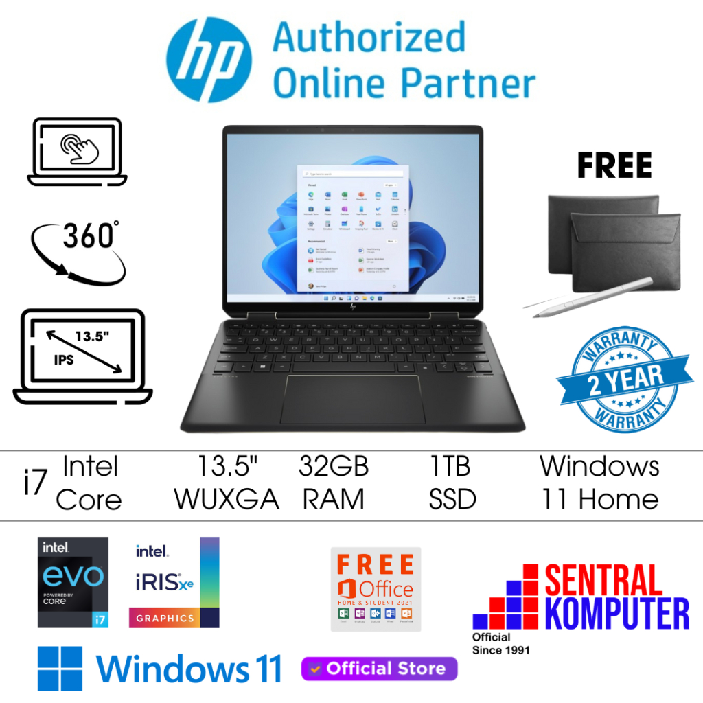 HP Spectre X360 14-ef2002tu i7-1355U 1TB SSD 32GB Win11+OHS
