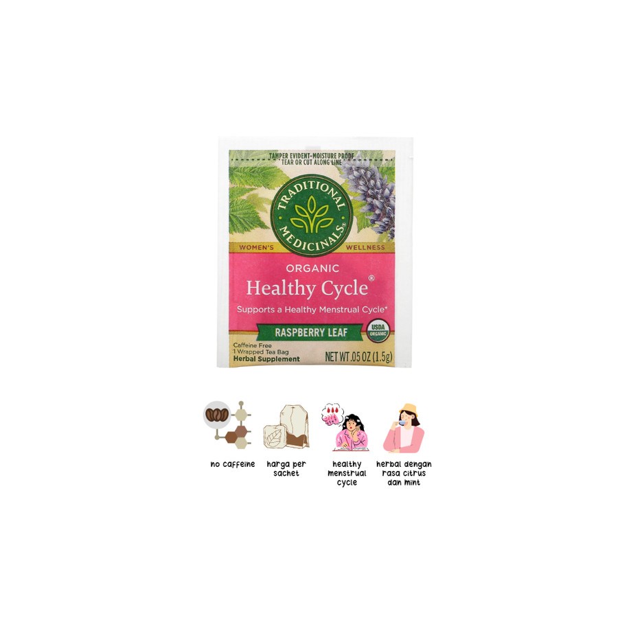 

Traditional Medicinals Healthy Cycle Raspberry Leaf Teh 1 Sachet