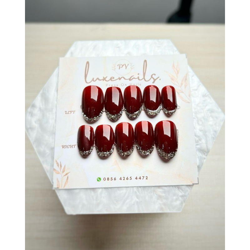 Kuku Palsu / Press On Nails / Wedding Nail art / Fake nails Warna Maroon polos