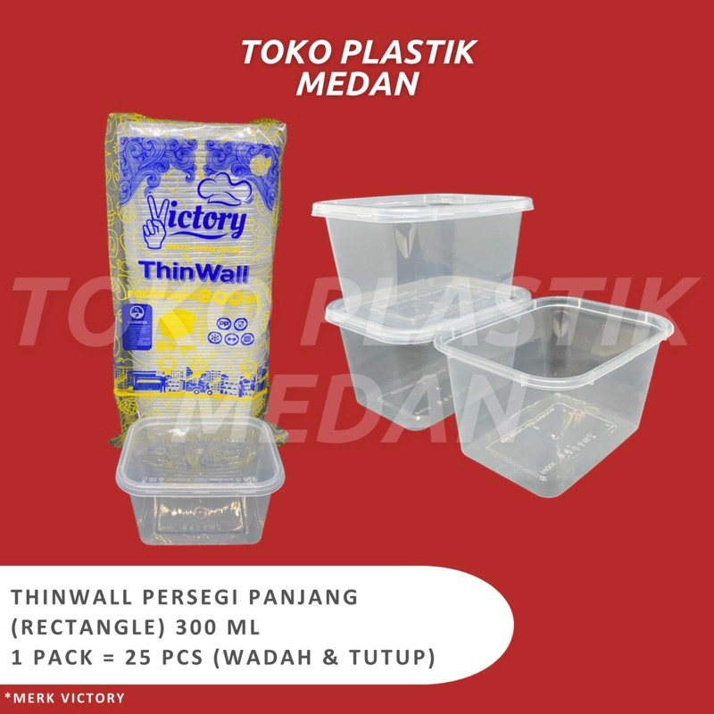MERK VICTORY THINWALL RECTANGLE (PERSEGI PANJANG) UKURAN 300ML ECERAN PER PCS GROSIR 25PCS PER PACK 