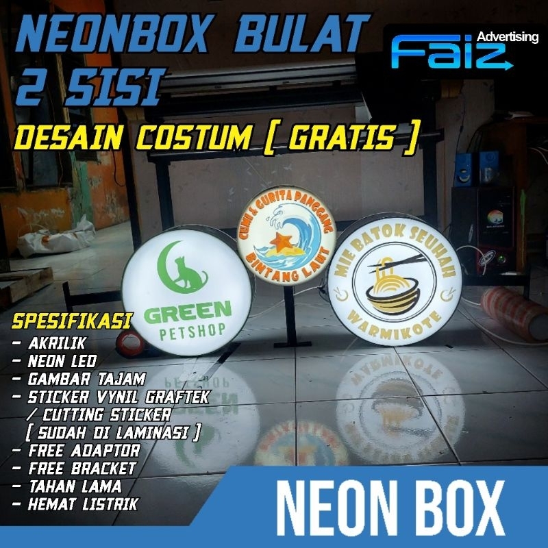 PROMO NEON BOX BULAT CUSTOM 2 SISI AKRILIK dokter, dokter gigi, kios, cafe, barbershop, dll.