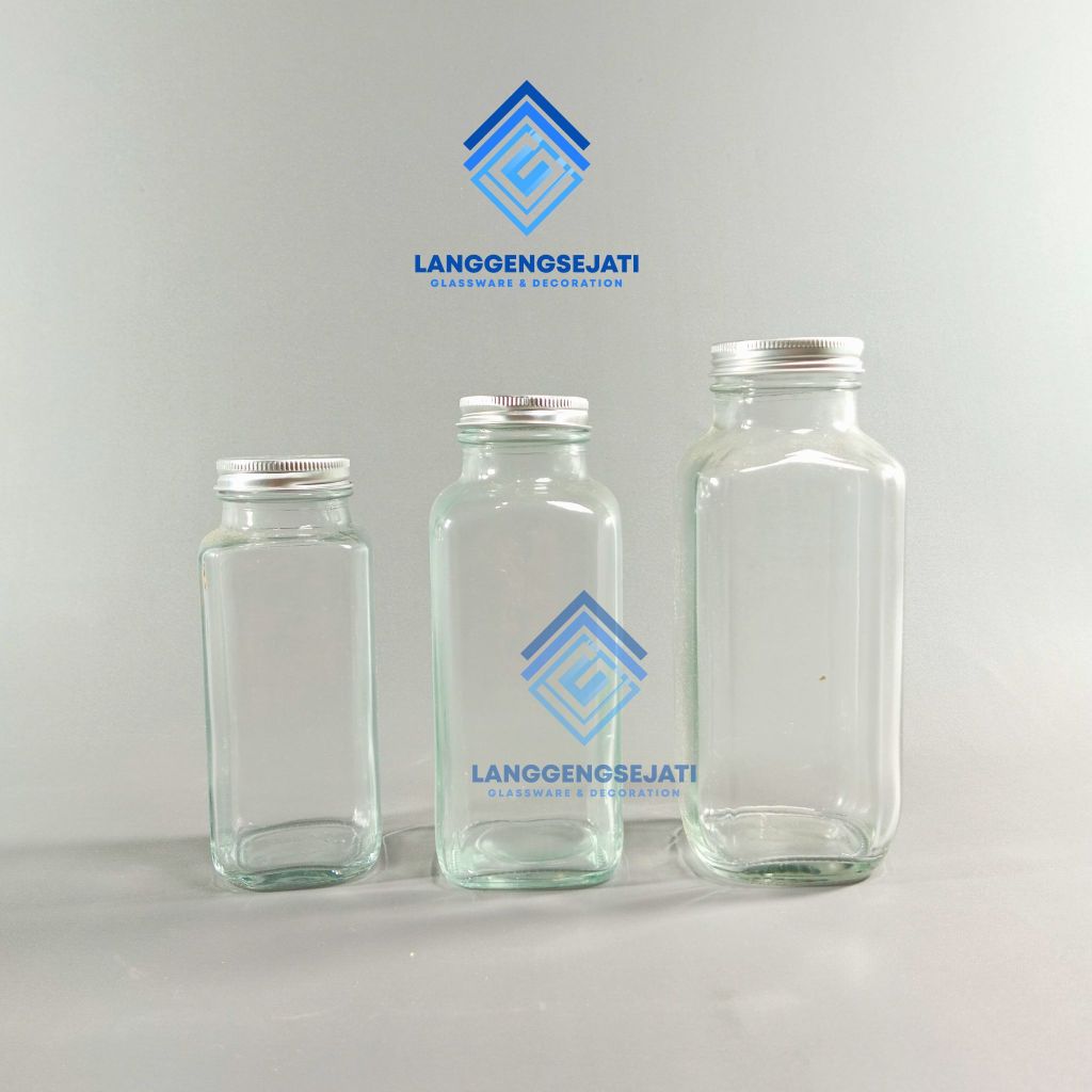 BOTOL KACA KOTAK PERSEGI FRENCH SQUARE 250ml 350 ml 500ml - BOTOL JUICE KOPI
