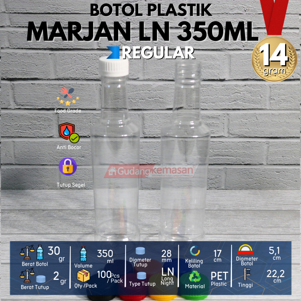 BOTOL PLASTIK 350ML MARJAN KECIL TUTUP WARNA WARNI LN