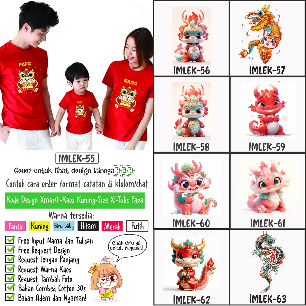 kaos imlek/baju imlek/kaos custom/baju family/kaos keluarga/kaos couple/baju keluarga custom