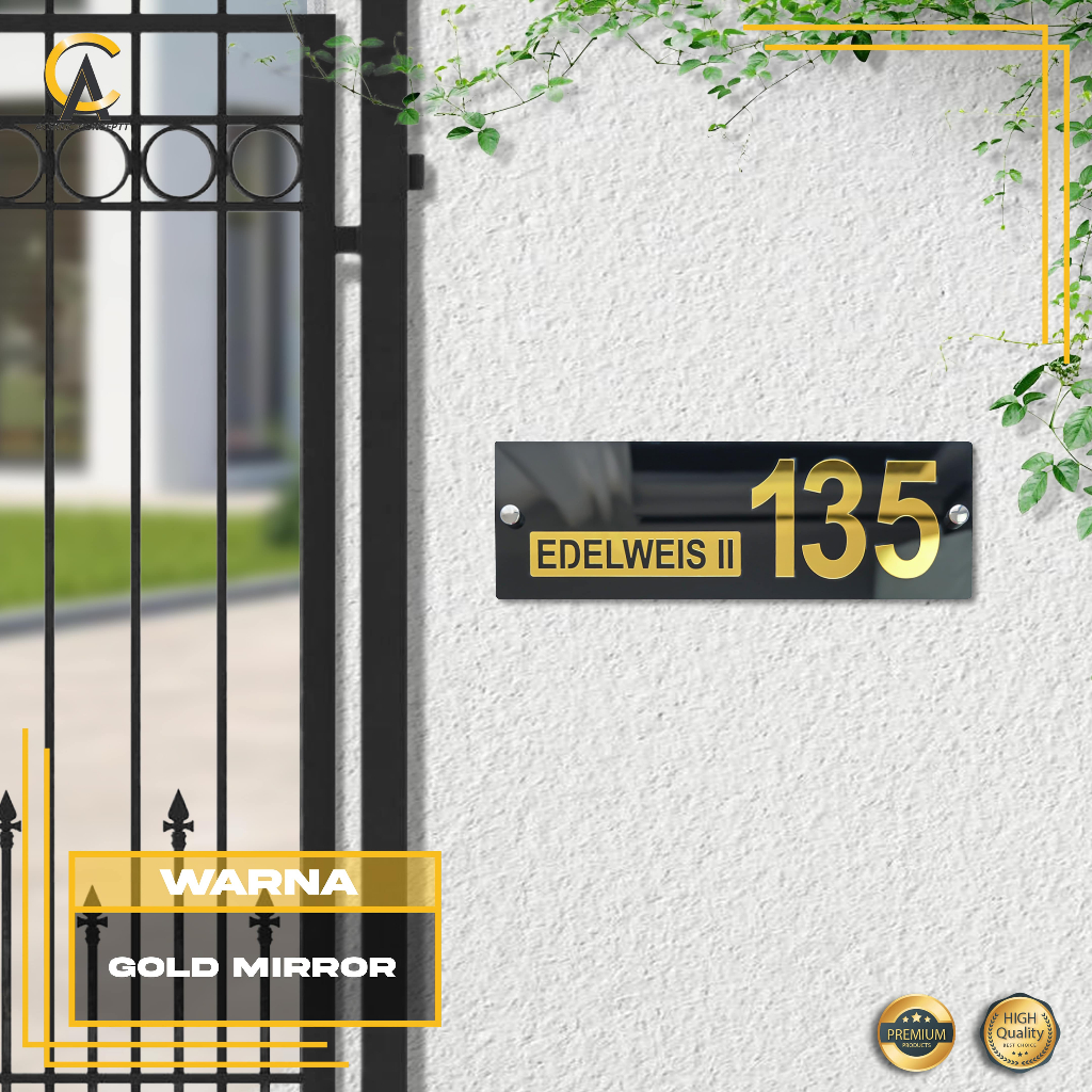 Plat Rumah Gold Timbul / Plat Nomor Rumah Akrilik / Plat Rumah Akrilik / Plat Nomor Minimalis / Akri