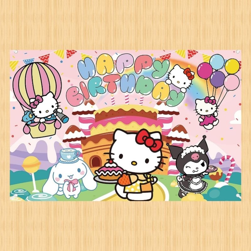 Spanduk HELLO KITTY banner HELLO KITTY spanduk banner ultah anak background HELLO KITTY custom backd