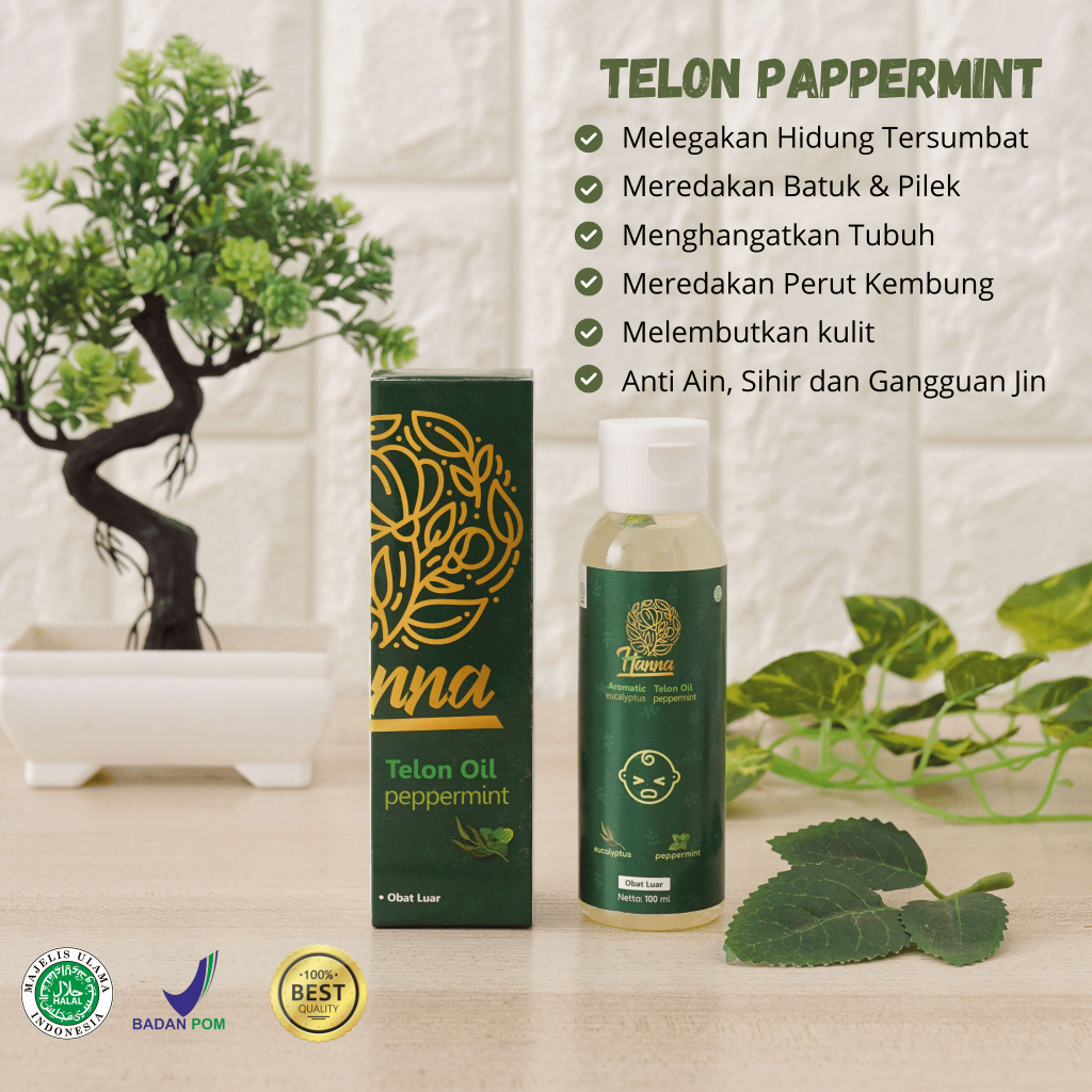 HANNA Minyak Telon 100 Ml Original Eucalyptus Pappermint untuk Batuk Pilek | BPOM dan Halal MUI | Un