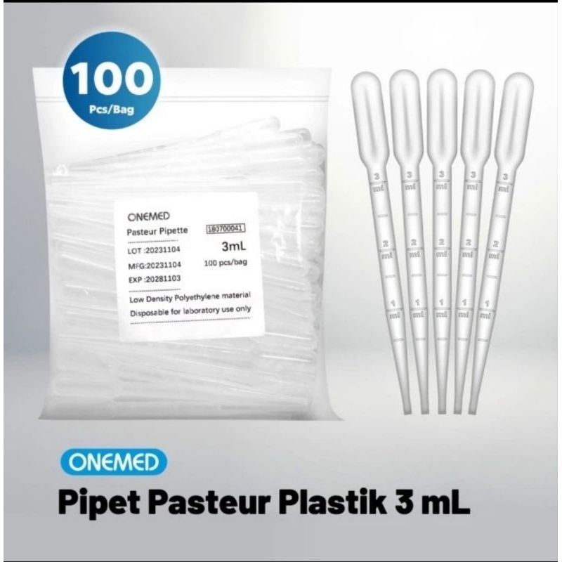 Pipet Transfer Plastik 3ml Pack Isi 100pcs Onemed , Pipet Plastik Pipet Tetes Onemed