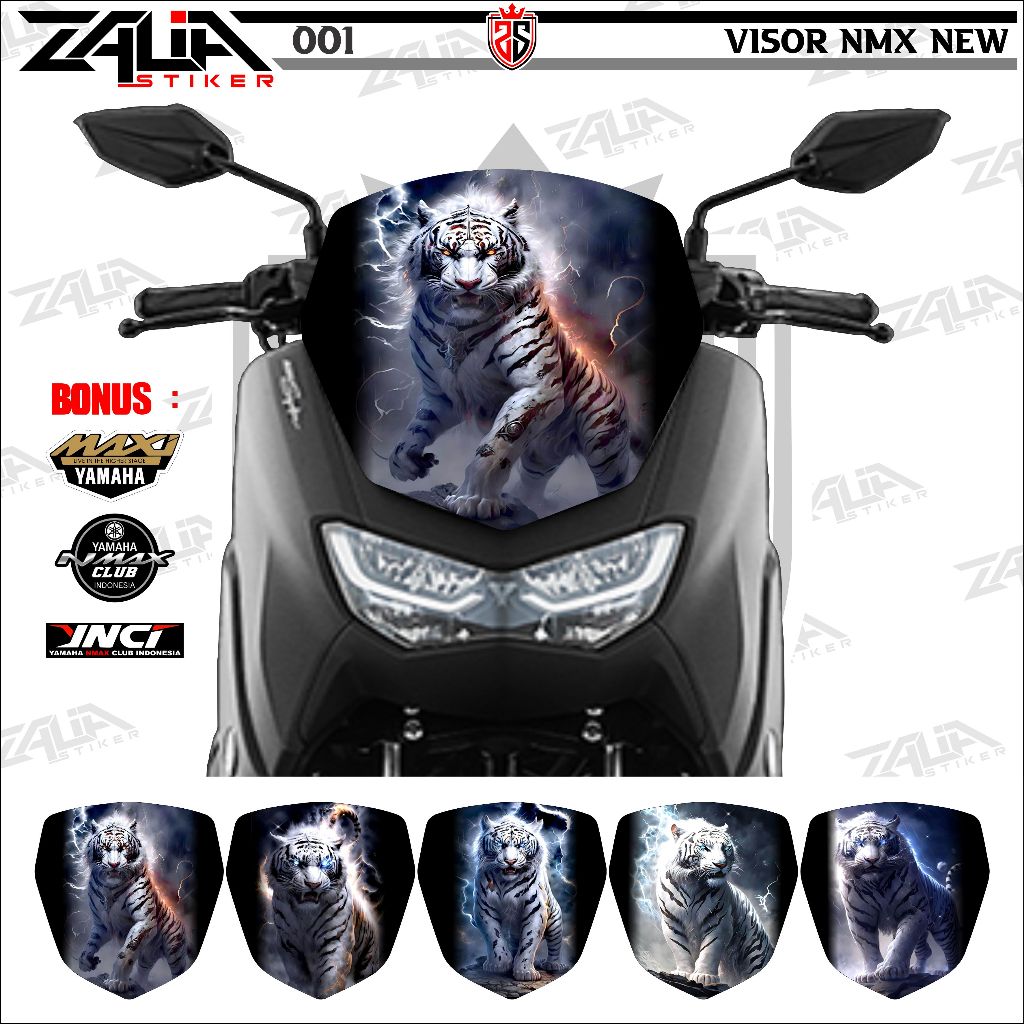 Stiker visor Winshield yamaha  Nmax New 155 2020-2023  gambar macan putih   keren  (001) / stiker  W