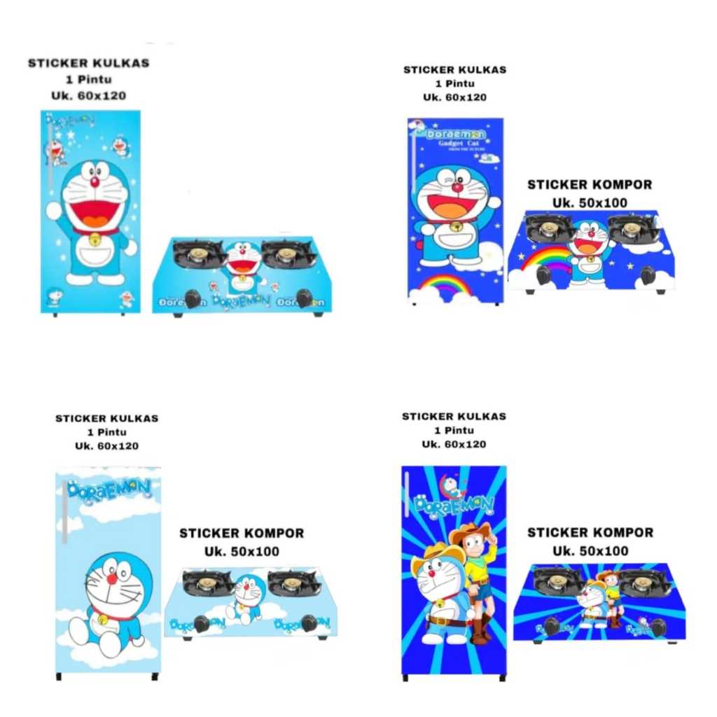 STIKER 1 SET KULKAS 1 PINTU DAN KOMPOR 2 TUNGKU MOTIF KARAKTER BIRU