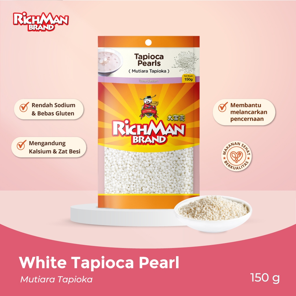 

RichMan Brand White Tapioca Pearl (Mutiara Tapioka Putih) 150 gr