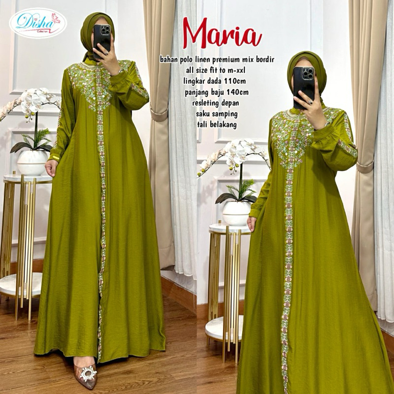 maria bordir gamis wanita polo linen premium ori athaya outfit