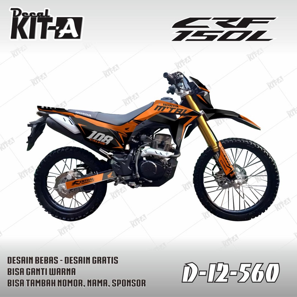 Decal CRF 150 L MOTIF SIMPLE HITAM LIS ORANGE D-I2-560