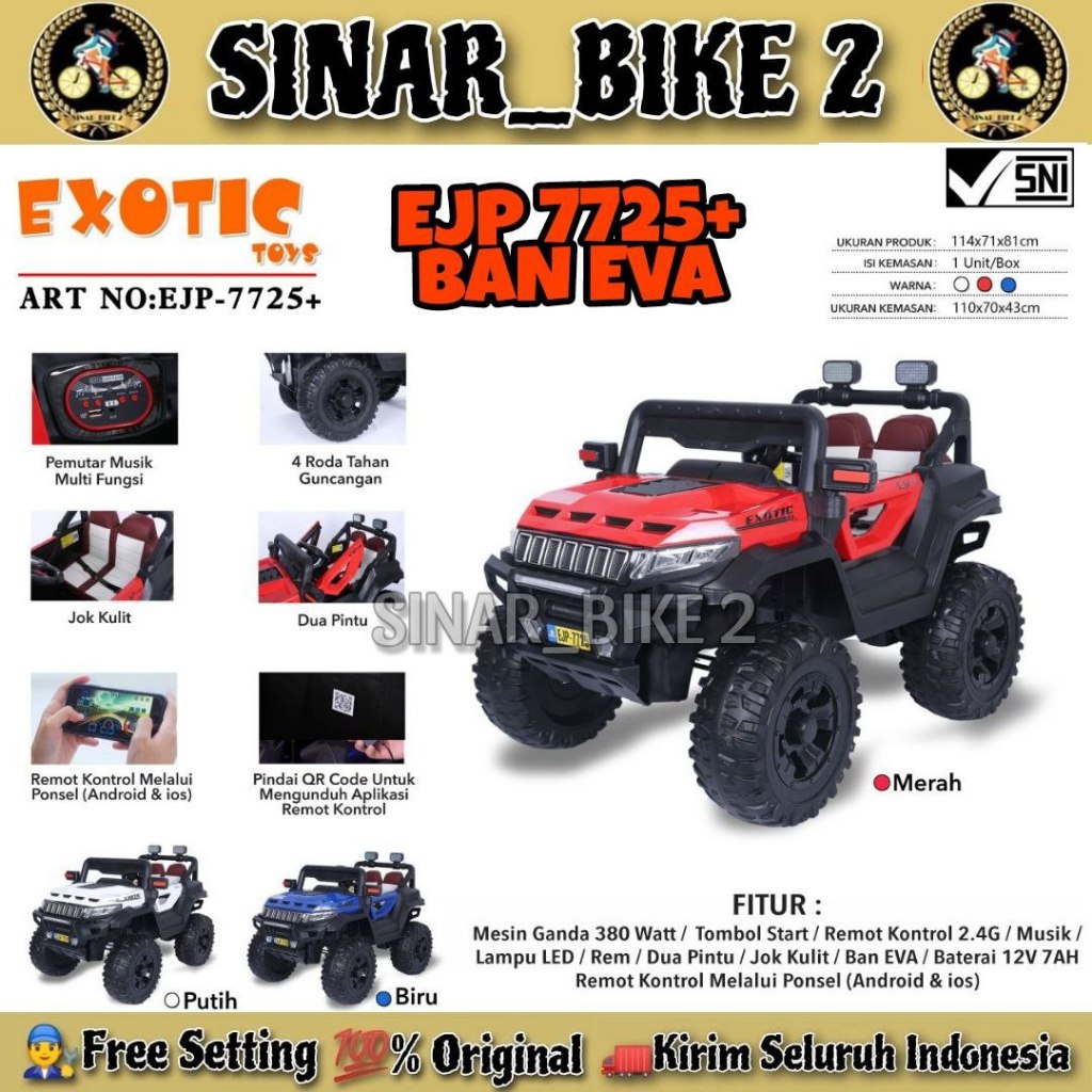 Mobil Aki EXOTIC JEEP EJP 7725+ Ban Karet Mobil + EJP 7743 + BAN EVA JOK KULIT Remot Mainan Anak