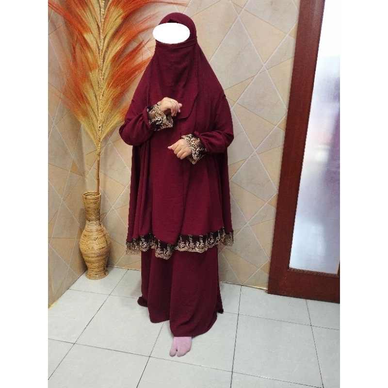 Set Gamis Renda Raya Free Cadar / Haura set Gamis Renda Terbaru / set gamis renda Cantik / set gamis