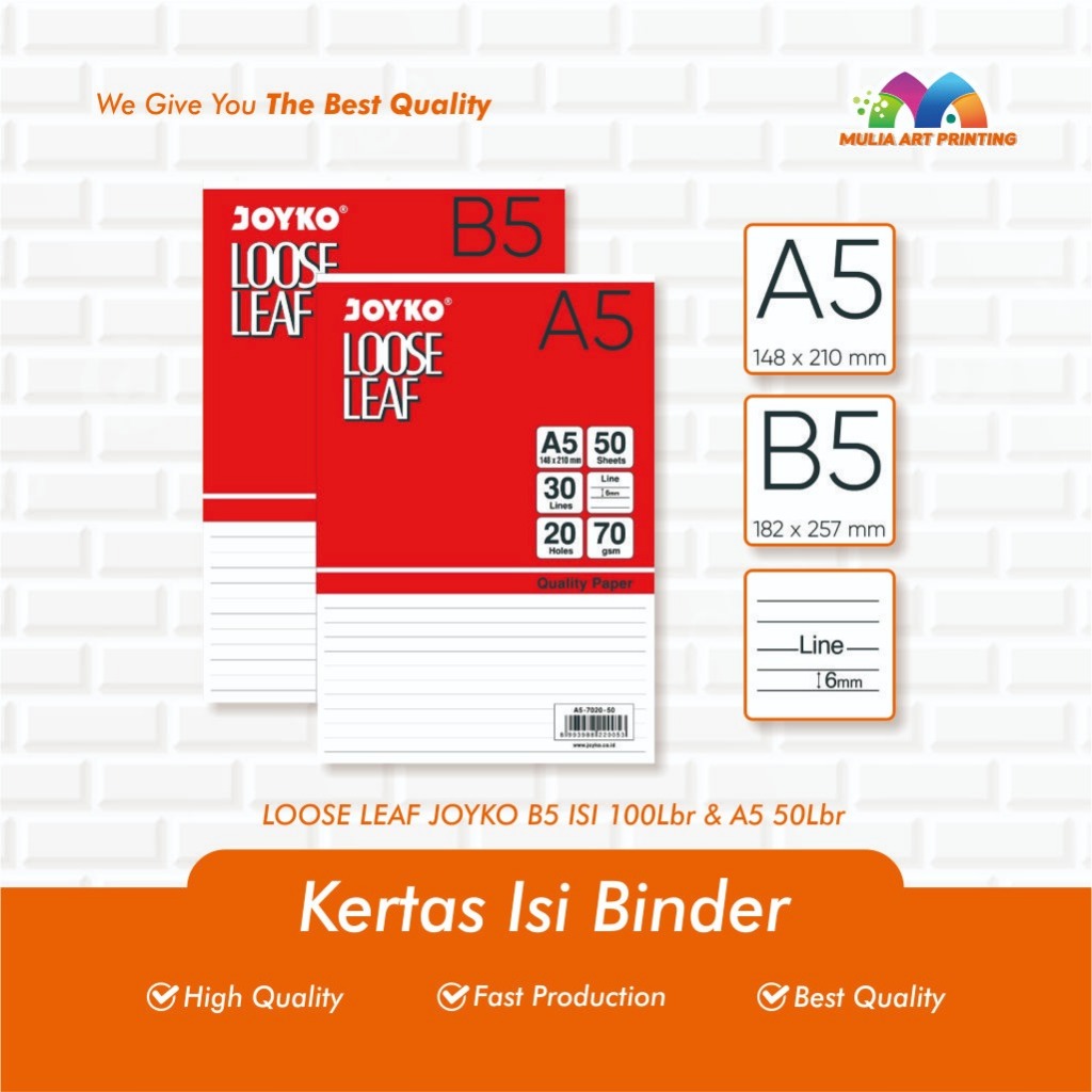 

ISI BINDER/KERTAS BINDER/LOOSE LEAF JOYKO A5 50/100 LEMBAR / B5 50/100 LEMBAR