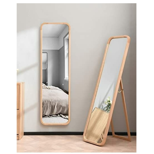 Standing Mirror sudut curve sudah ada penyangga dan bisa tempel dinding multifungsi - cermin aesthet