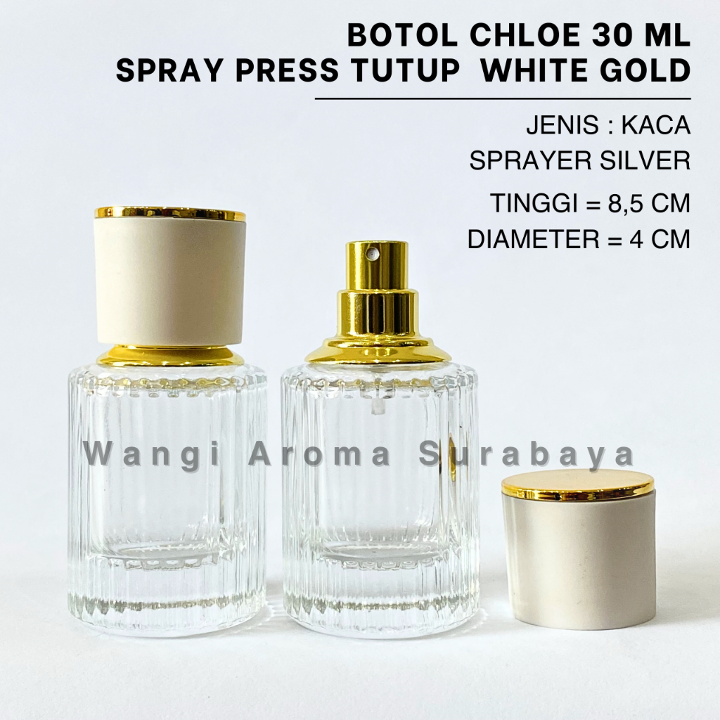 Botol Parfum Chloe 30ML Spray Press White Gold - Botol Chloe Press - Botol Parfum 30ML