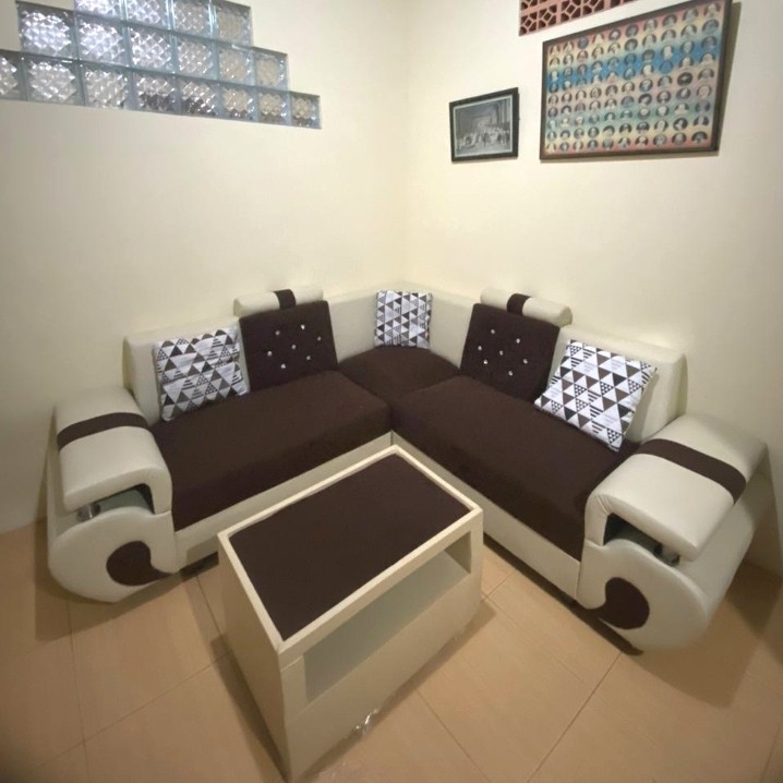 Sofa L sudut type angsa + meja kaca